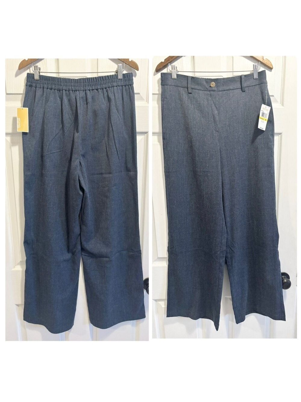 NWT Michael Kors Wide Leg Pull On Pants Navy Blue Stretchy Trousers Size Medium